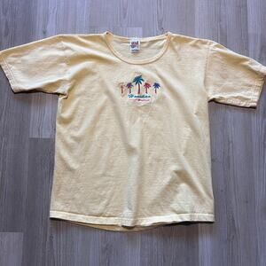 Women’s Vintage 90’s Honakaa Hawaii Pastel Yellow Palm Trees Tee Shirt Sz Large